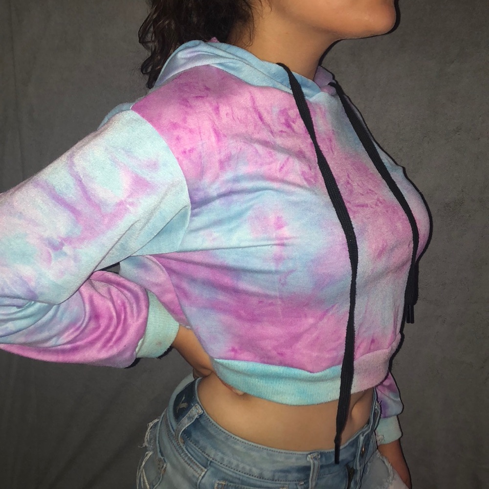 A cropped cotton candy colored sweatshirt